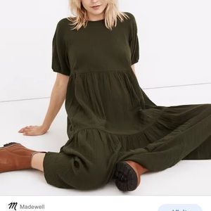 Madewell Lightspun Short Sleeve Cattail Tiered Dress